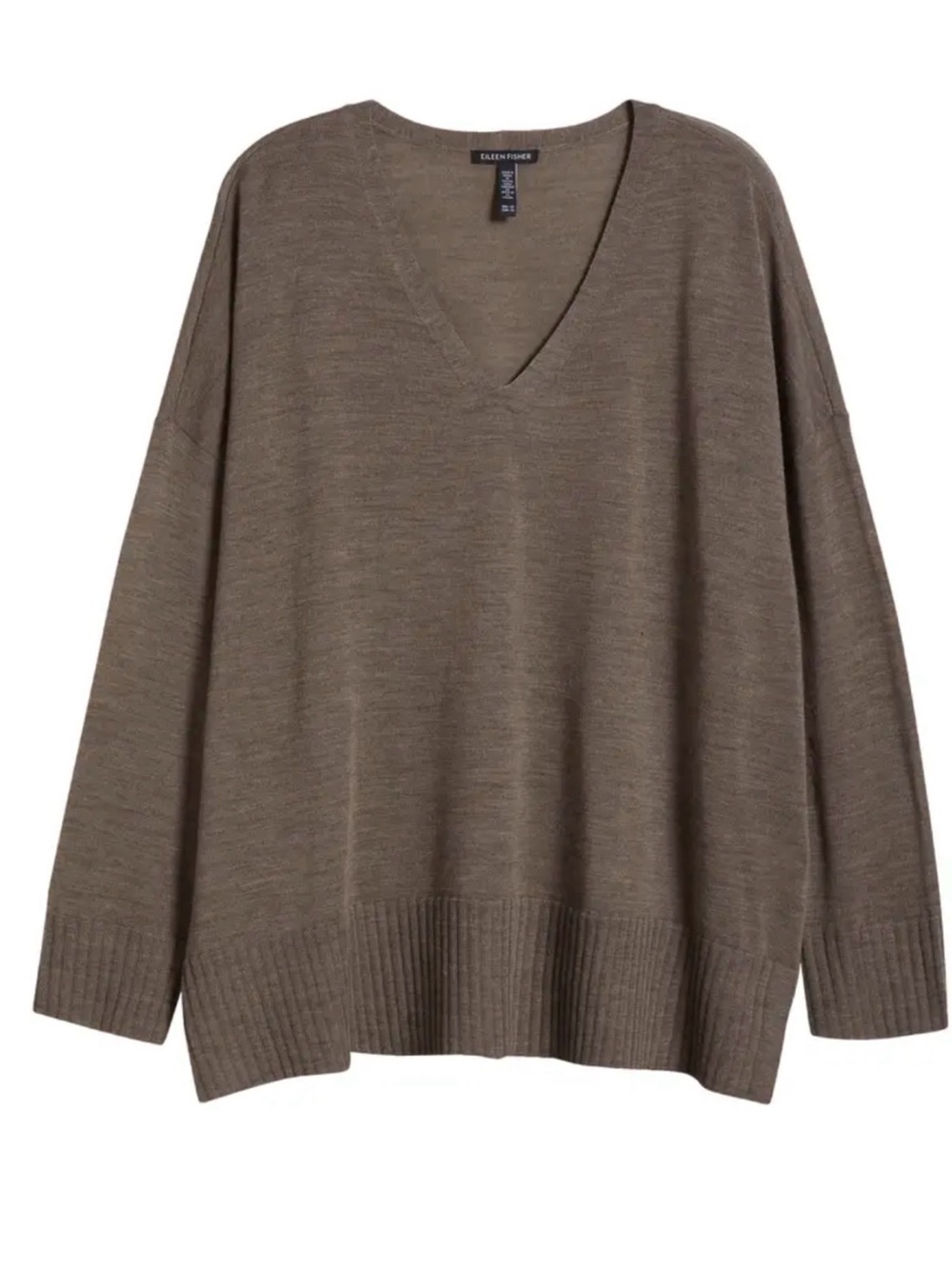 Eileen Fisher lightweight merino wool v-neck sweater jumper taupe women’s Sz XL